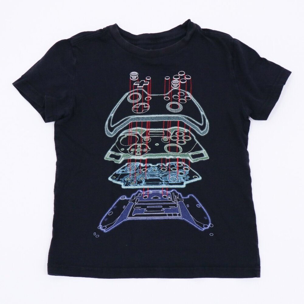rumi + ryder Tee T-Shirt Boys S 6-7 Black Gaming Controller Crew Neck